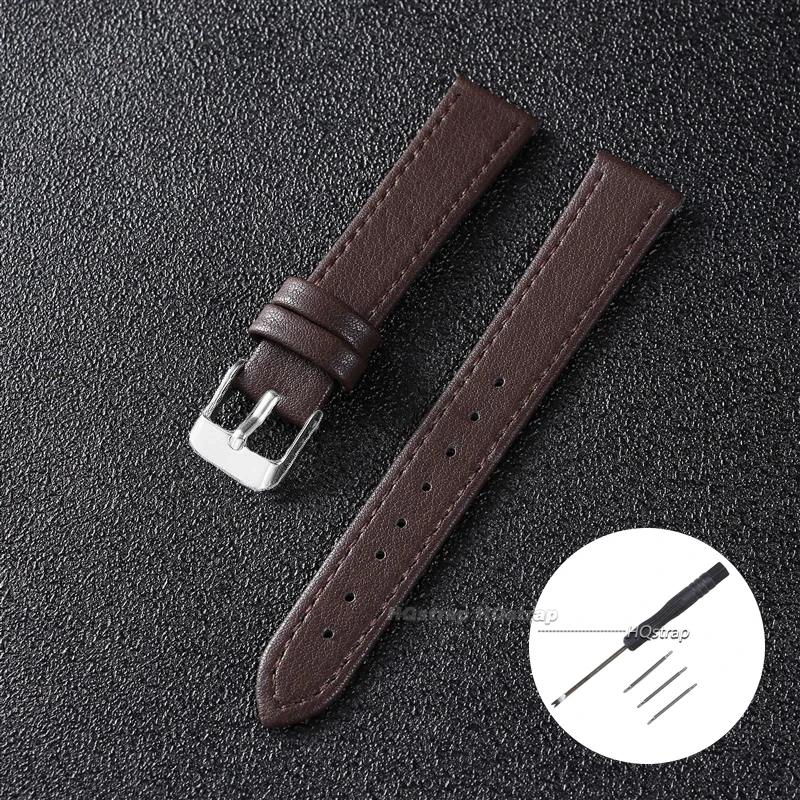 

Ultra-thin Leather Watchband 10mm 12mm 14mm 16mm 18mm 20mm 22mm Watch Belt Strap for Women Small Size Brown White Black Bracelet 10mm&silver buckle темно-коричневого кольору