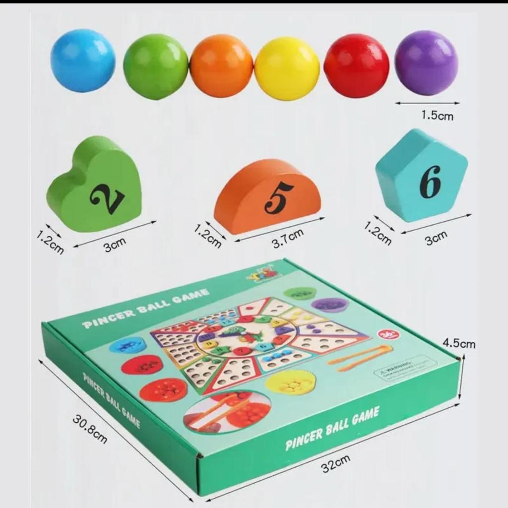 Pinzetten-Ballspiel - Holz-Feinmotorik-Spielzeugset mit 78 bunten Bällen & 12 Formen, Pädagogische Montessori-Aktivität für Kinder ab 3 Jahren