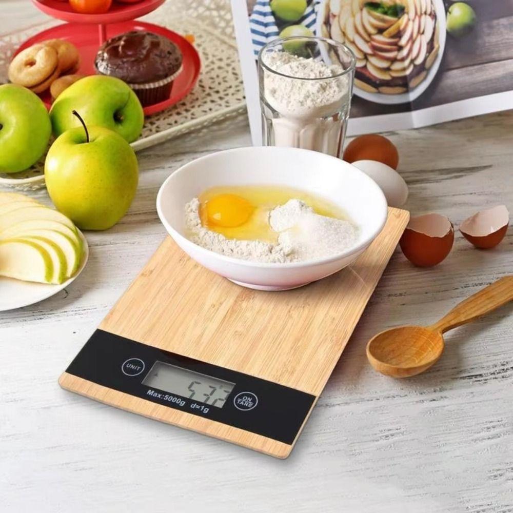 Tare Function Bamboo Kitchen Scale 5kg Weighing Electronic Household Scale  Household