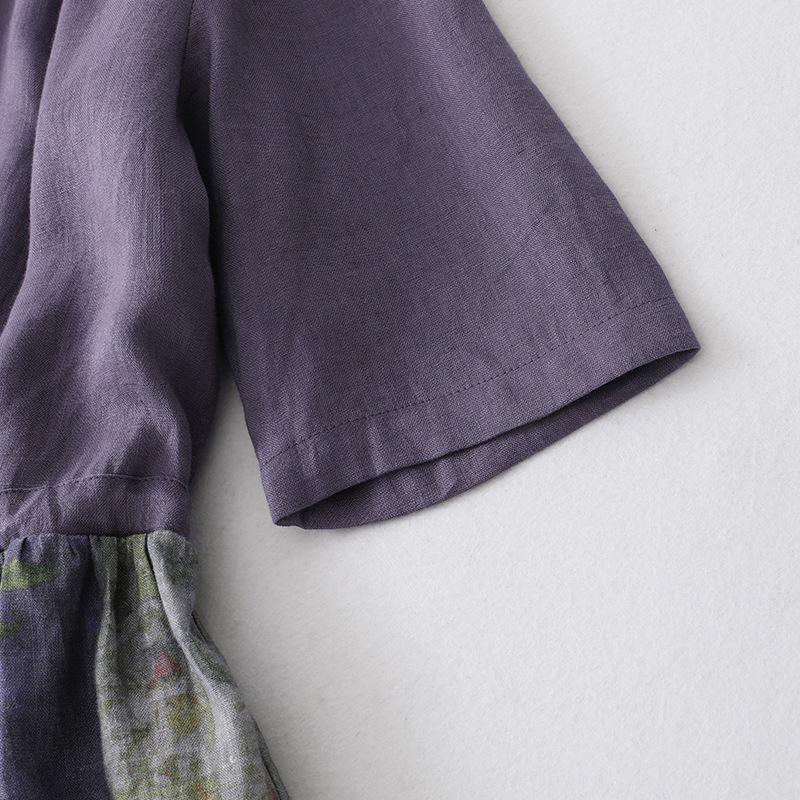 2026 Summer Retro Ethnic Printed Color Block Artistic Travel Loose Slimming Mid-Length Dress for Women