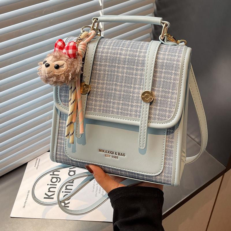 Schoolbag Premium Plaid Niche Women's Backpack 1011 New Commuter Versatile Backpack Mini Small School Bag Crossbody Bag
