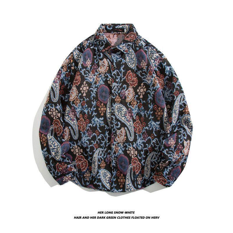 

Men s Japanese Retro Vintage Cuban Shirt - Long Sleeve, Loose Fit, Autumn/Winter Style XL