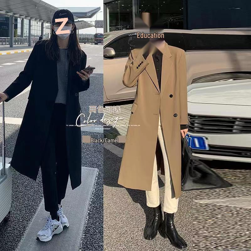 Damen Frühling & Herbst Koreanischer Stil Langer Blazer Mantel - Locker, Einreihig, Hochwertiger Casual Anzug Trench.