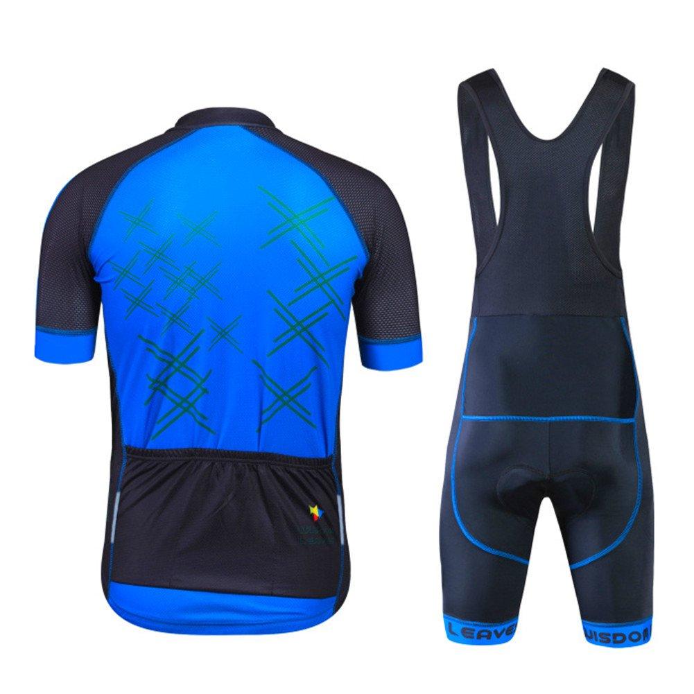 Wisdom Leaves Bib Pants and Cycling Jersey Short Breathable and for Summer Men's Set, Sleeve, Moisture-Wicking (XXL, Blue)