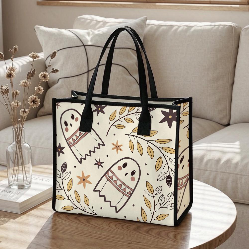 Cute Ghost Pattern Tote Bag Casual Portable Shopping Handbag for Daily Use