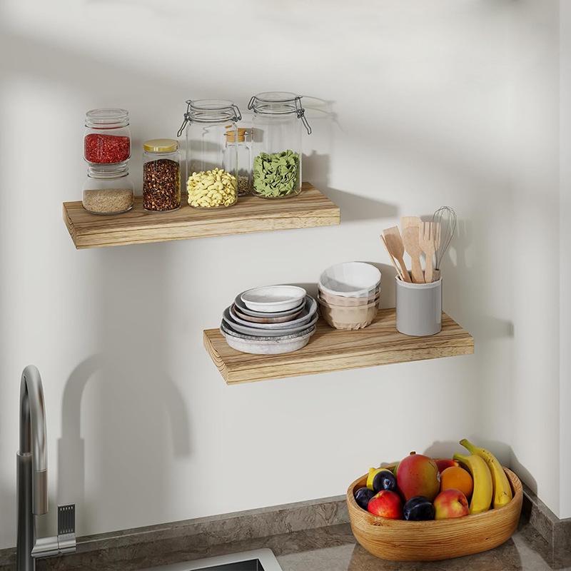 Solid Wood Wall Shelf for Living Room: Punched One-Line Board for Books and Decorative Display