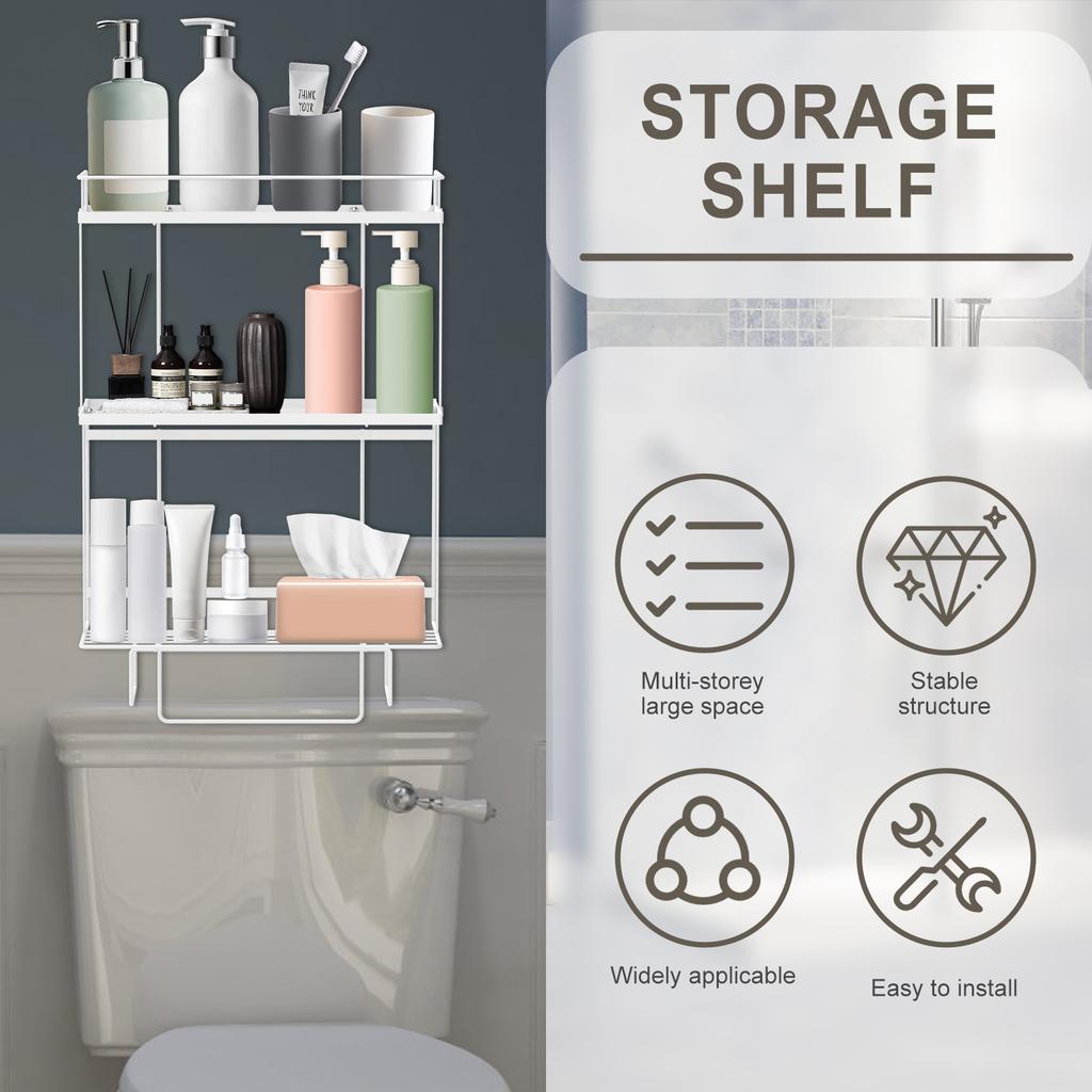 Over The Toilet 3 Tier Storage Organizer No Drilling Toilet Storage Shelf Metal Multi Functional Storage Rack for Bathroom