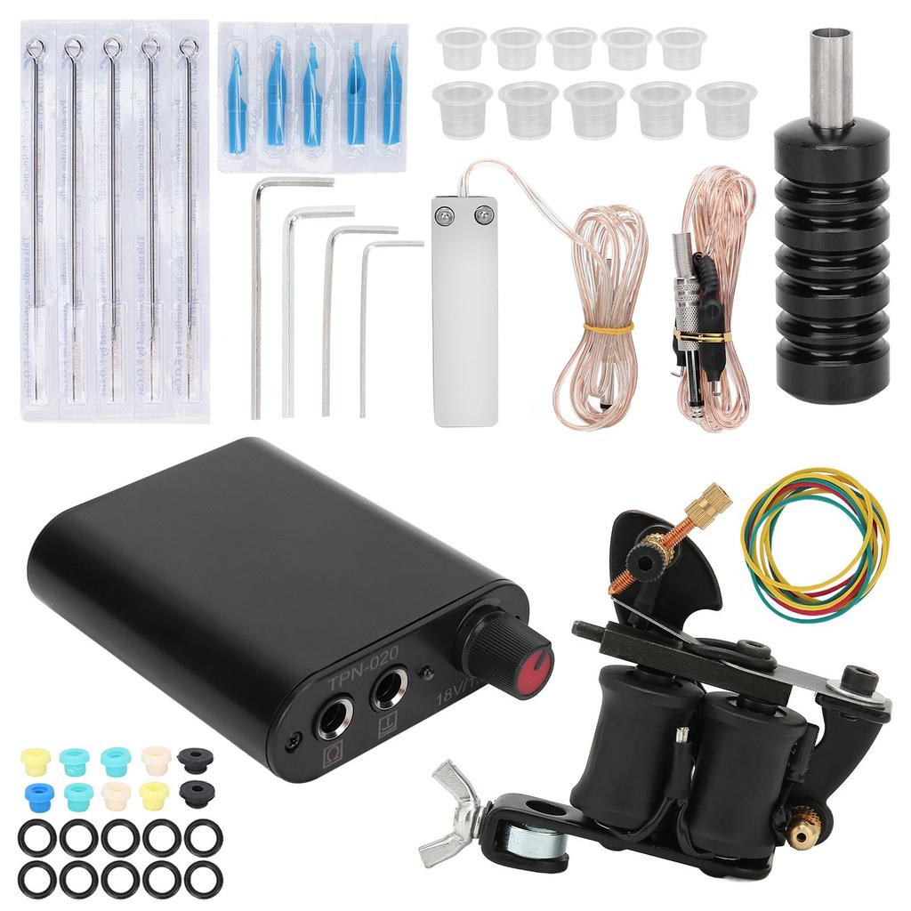 Coil Tattoo Machine Set Clip Cord Foot Pedal Power Supply Needle Novice Practice Tattoo Kit