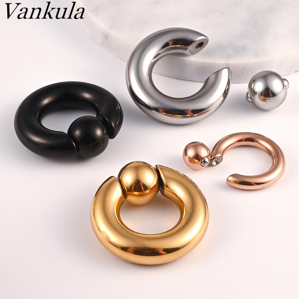 Vankula 2pcs Ear Plug Tunnels 316L Stainless Steel Piercing Captive Hoop Ear Gauges Weights for Flesh Piercing Body Jewelry