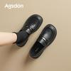 Ogu Shiden Black Small Leather Shoes, New Autumn British Style Thick Heel Soft Sole Commuter Shoes