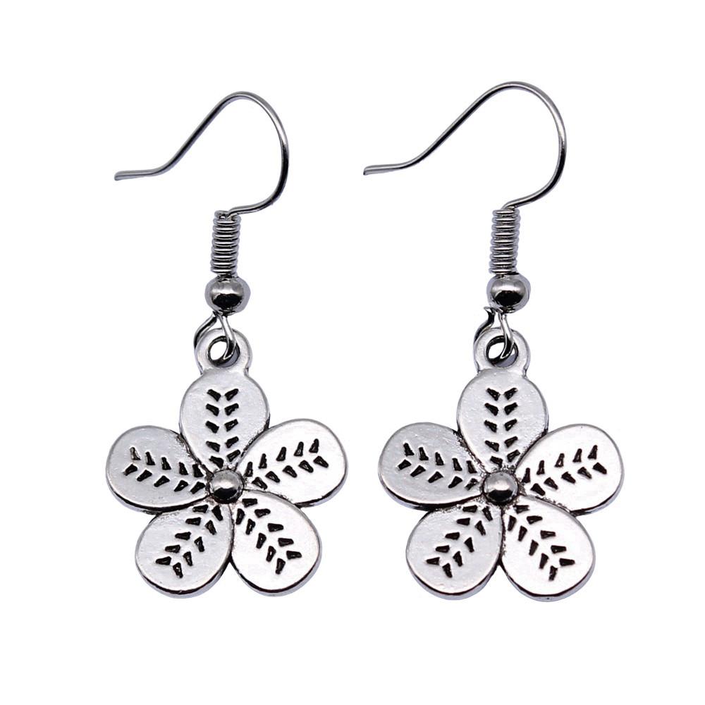 Circle Frame Flowers Dangle Earrings Romantic Floral Female Drop Jewelry