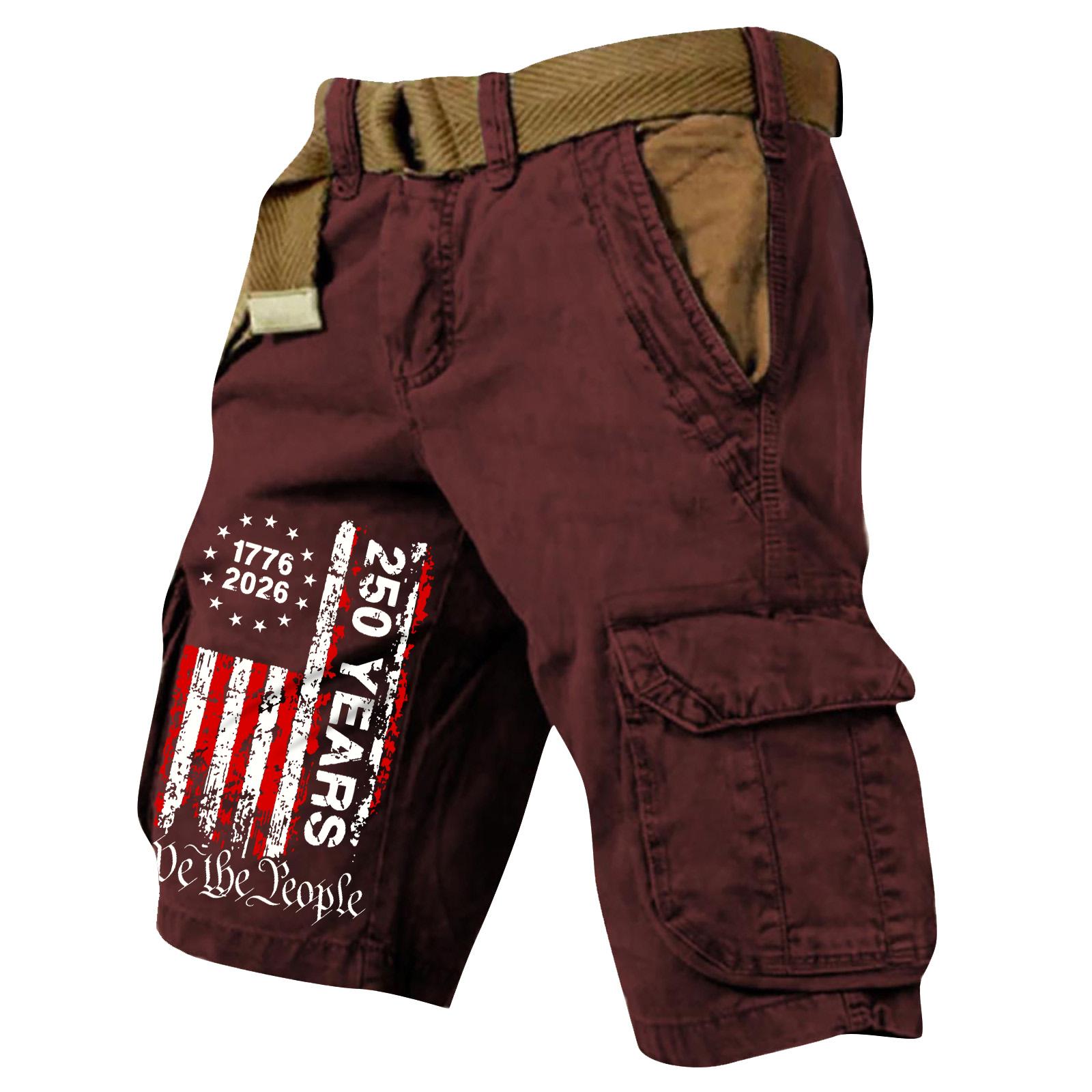 

Men s Summer Printed Casual Multi-Pocket Cargo Shorts XL винний