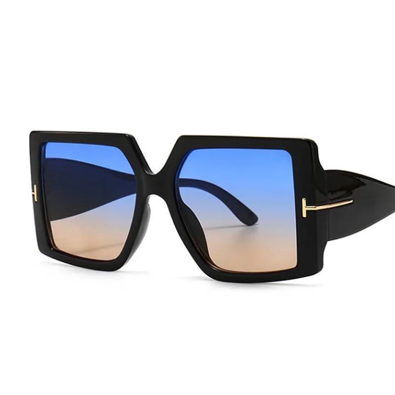 

Square Sunglasses Woman Black Oversized Sun Glasses Female Retro Vintage Big Frame Gradient Mirror Lunette De Soleil Femme as picture