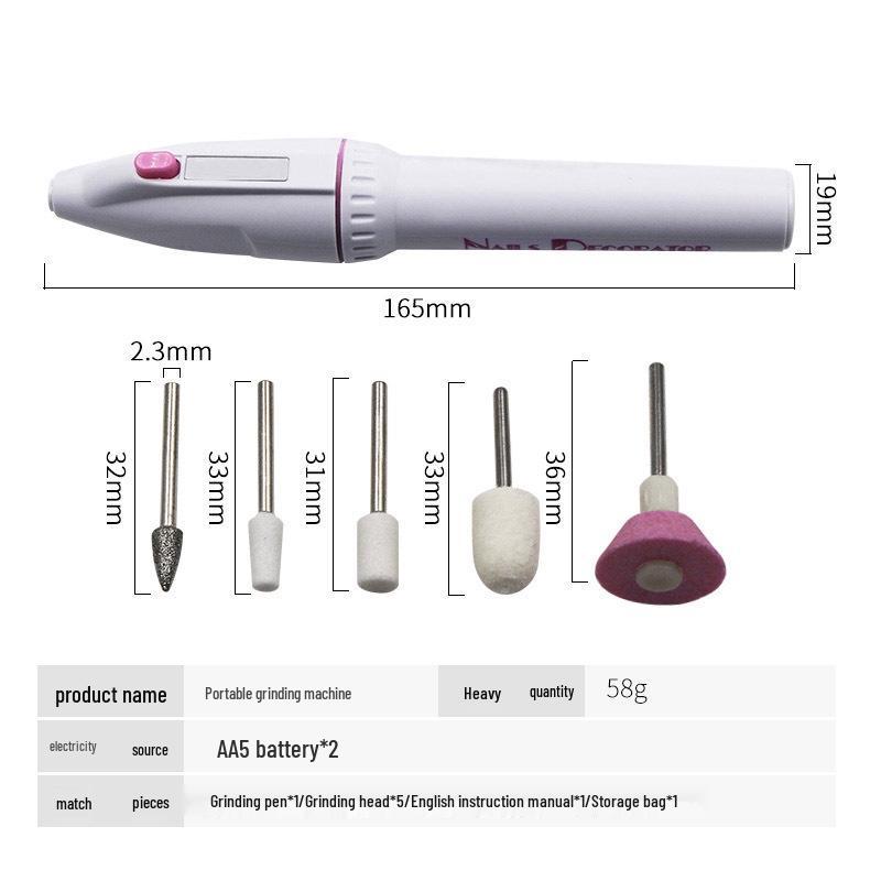 Portable Mini Electric Manicure Grinder Pen with 5 Grinding Heads