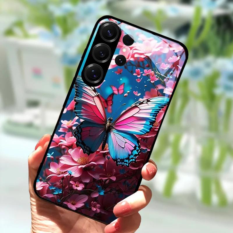 Für Samsung S23 FE Cartoon Glas Hülle S22+ / S23+ Harte PC Gehärtetes Glas Handyhülle Für Galaxy S 22 S 23 Ultra Stoßfeste Hüllen