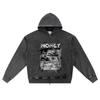 DTG Print Knitted Denim Zip-Up Hoodie Money Brother Print Zipper Hoodies  