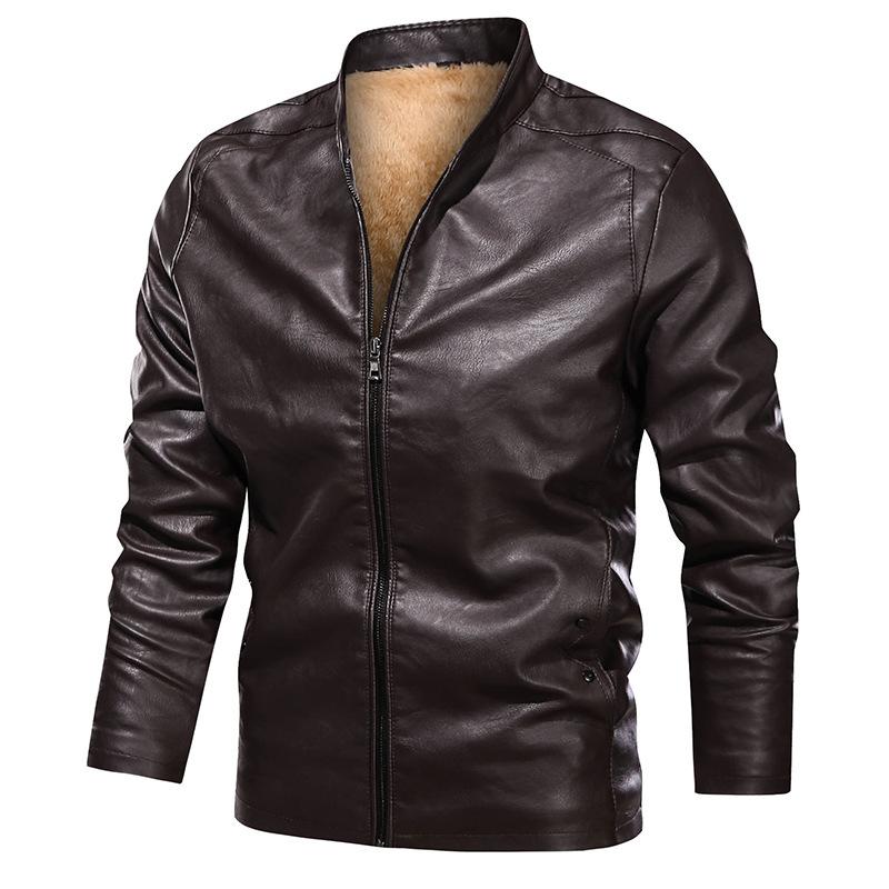 

Fleece Thickened Leather Jacket Men s Slim Spring and Autumn High-end Handsome Pu Leather Jacket Top 5XL