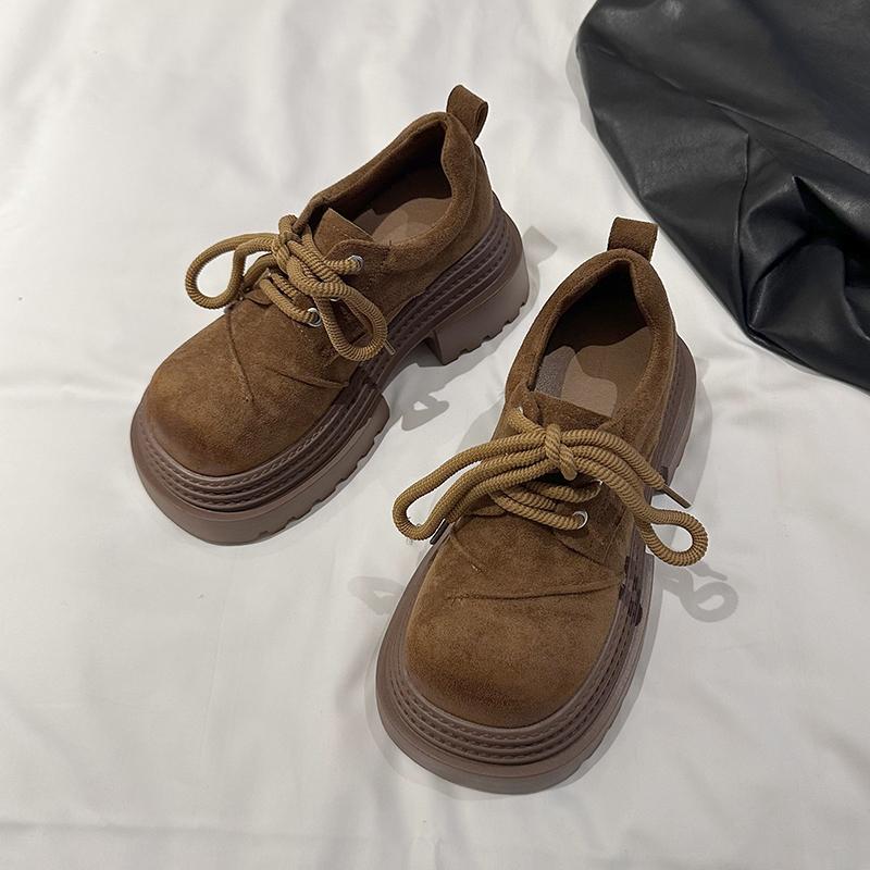 

Vintage Thick Sole Women Mary Jane Shoes Concise Shallow Lace Up Shoes 2026 New Spring Autumn Dress Platform Pumps 35 верблюд