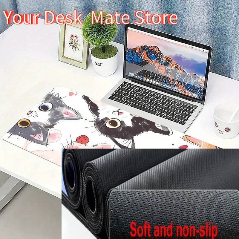 XXL Cartoon Cat Table Pads Non-slip Rubber Base Smooth Surface Mouse Pad Suitable 35X60CM Tablet PC Mat for Gaming and Office