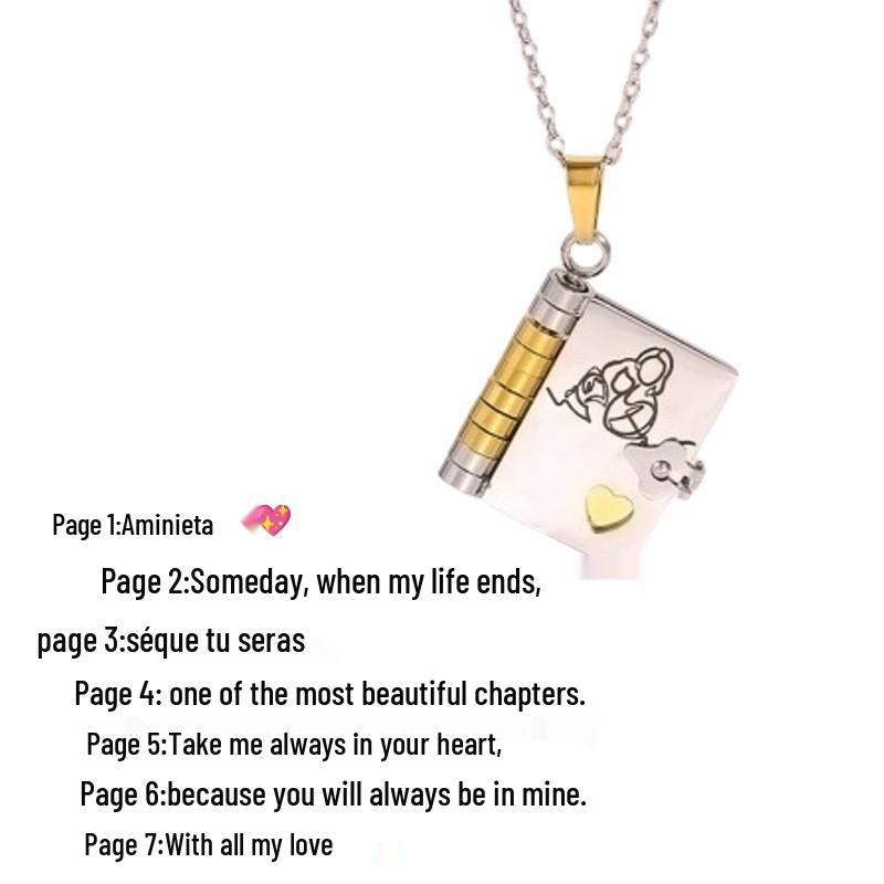 Engraved Titanium Steel Necklace - Fade-Resistant, Emotional Book Pendant, Women's Clavicle Chain Jewelry 