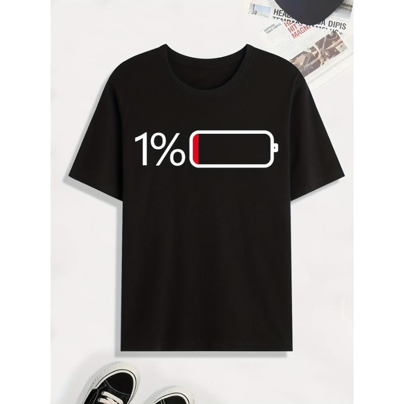 European Size Battery Low Print T Shirt, Tees For Men, Casual Short Sleeve Tshirt For Summer Spring Fall, Tops As Gifts