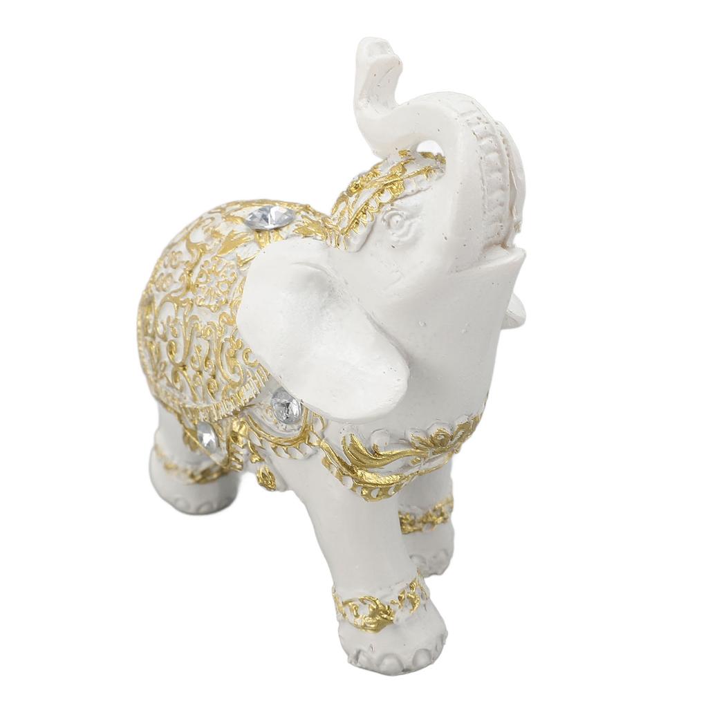 Elefantenstatue Weißes Harz Niedliche Glückselefanten-Skulptur für Eingangsbereich Bücherregal Computertisch Zuhause
