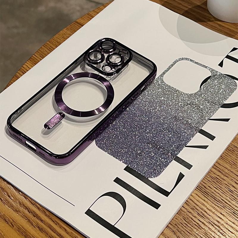 Glitzernde magnetische kabellose Ladehülle für iPhone 14 13 12 11 Pro Max Xs Max Xr X 14 Plus, stoßfeste, durchsichtige Beschichtung