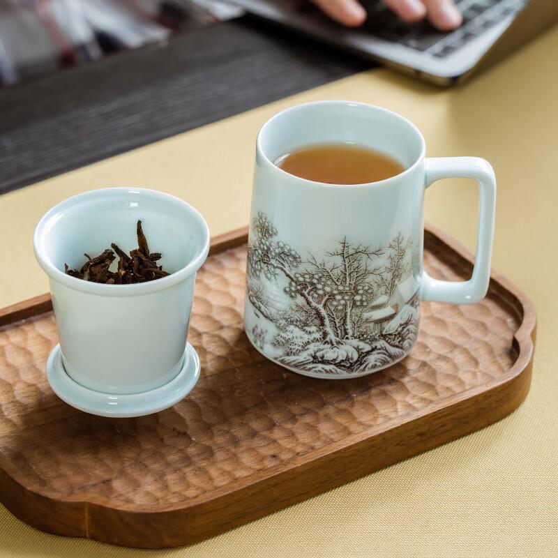 Changnan Jingdezhen Master Crafted Ceramic Mug with Lid, Tea Infuser, Office Executive Cup, Large Capacity Teacup