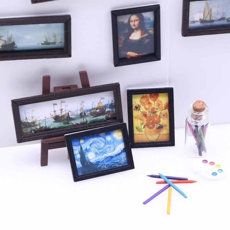 8Pcs Mini Miniature 1:12 Diy Po Frame Antique Frame Oil Painting Diy Doll House Decoration Accessories