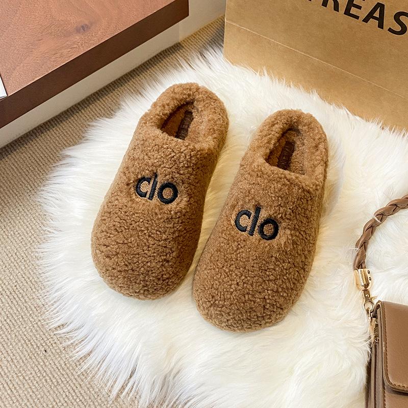 2025 new lamb wool one-word women's outer wear bag head half slippers lazy one pedal Birkencotton slippers