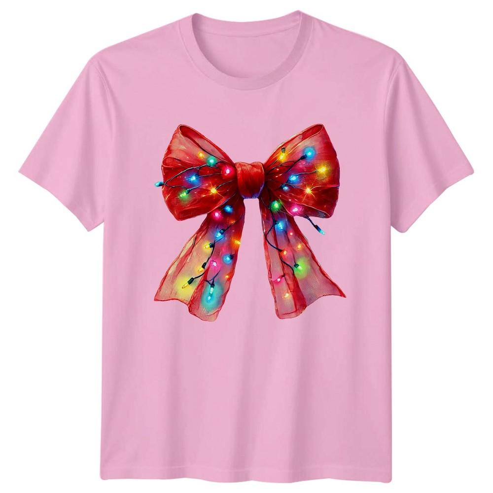 Red Bow Christmas Lights Holiday Graphic Unisexs TShirt Unisexs Tee Unisex Top