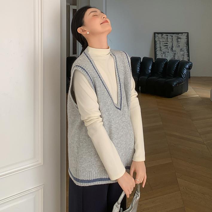 

Dimanaf 2025 Свитер жилет больших размеров Осень Женский Однотонный V-образный вырез Вязаные Свободные Серый Свитер One Size серый