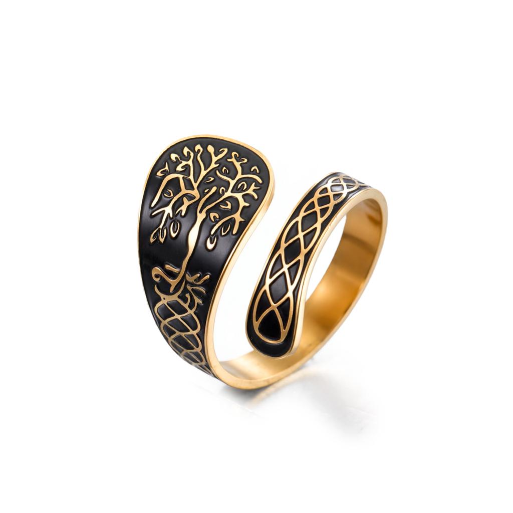 Tree of Life Ring Adjustable Open Band Spiritual Healing Jewelry Stainless Steel Boho Gift for Women Men
