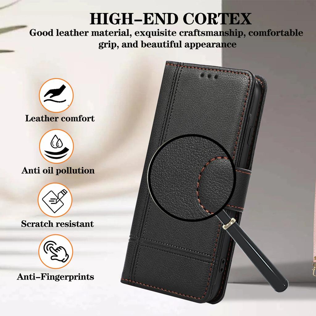 For iPhone SE (2022)/SE (2020)/7/8 4.7 inch Cell Phone Case PU Leather Wallet Cover with 2 Straps