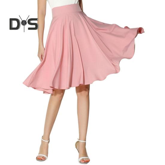 

Женская юбка, эластичная юбка А-силуэта с высокой талией, однотонная юбка-солнце с широким подолом, юбка в стиле бохо S розовый