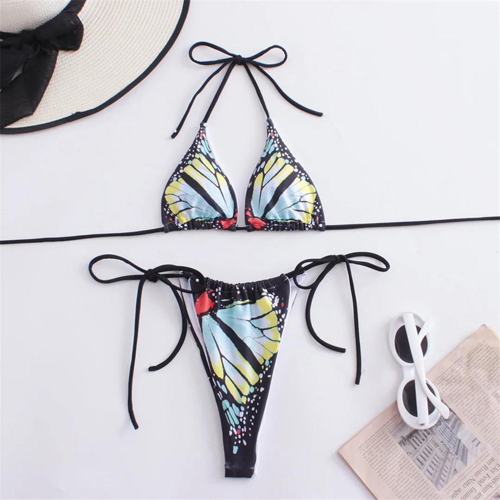 3 Colors New Butterfly Printed Halter Bikini Female Swimsuit Women Swimwear Two-pieces Bikini Set Bather Bathing Suit Swim