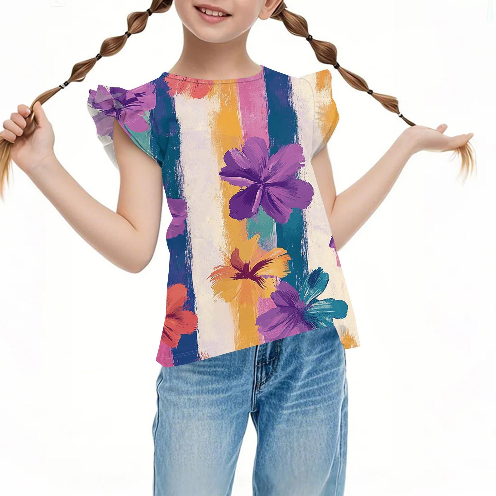 

Children s Casual Short-Sleeved Pleated Cute Independence Day Printed Round-Neck Top 120