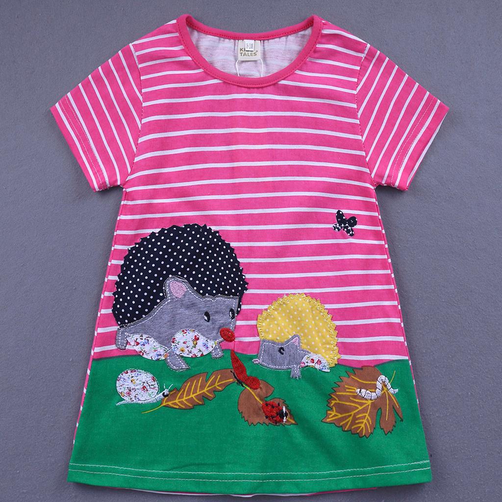 Girls Cotton Dress Short Sleeves Casual Summer Basic Jumpskirt Playwear Dresses