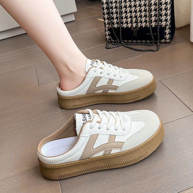 

Niche casual Korean version of women s shoes, wearing new lazy people, one pedal bag head and half drag thick-soled slippers, women 40 хакі
