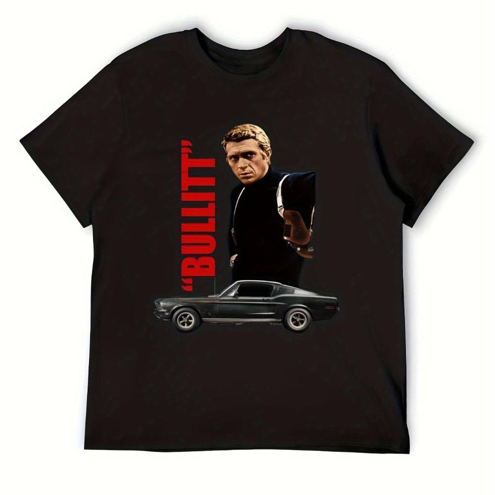 MenS Graphic Tee  Retro Film Tee Featuring Red Text Black Shirt Showcasing A Classic Car Design Perfect for Movie Enthusiasts S