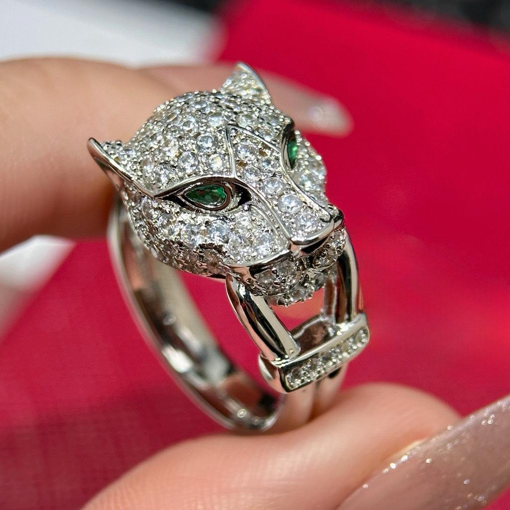 Varmt Merke Vintage Dameringer Luksussmykker For Kvinner Full Diamant Leopard Leopardform Rent 925 Sølv Dame Festringer