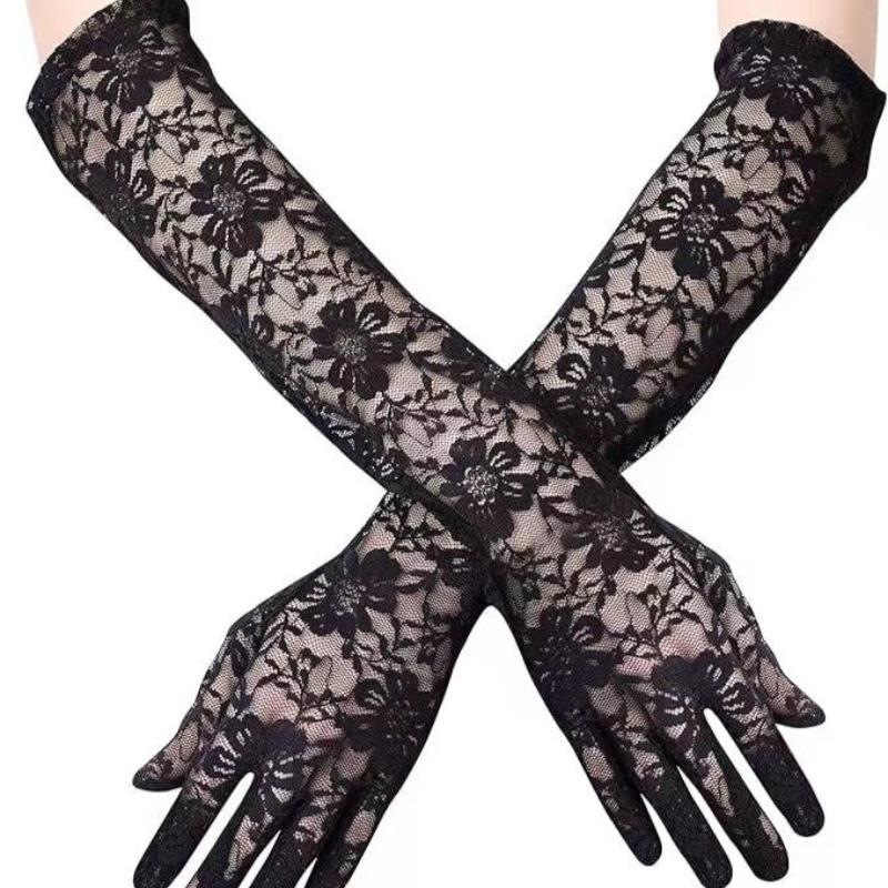 Summer Elegant Women Long Driving Gloves White Black sunscreen Gloves sexy Anti-UV Elasticity Lace Mesh Gloves Arm Warmer