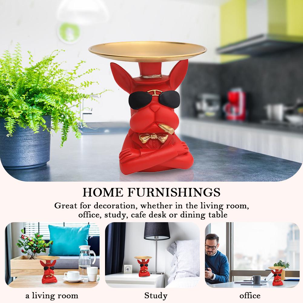 Bulldog Art Figurines with Pallet Resin Storage Box Decor for Office (red)