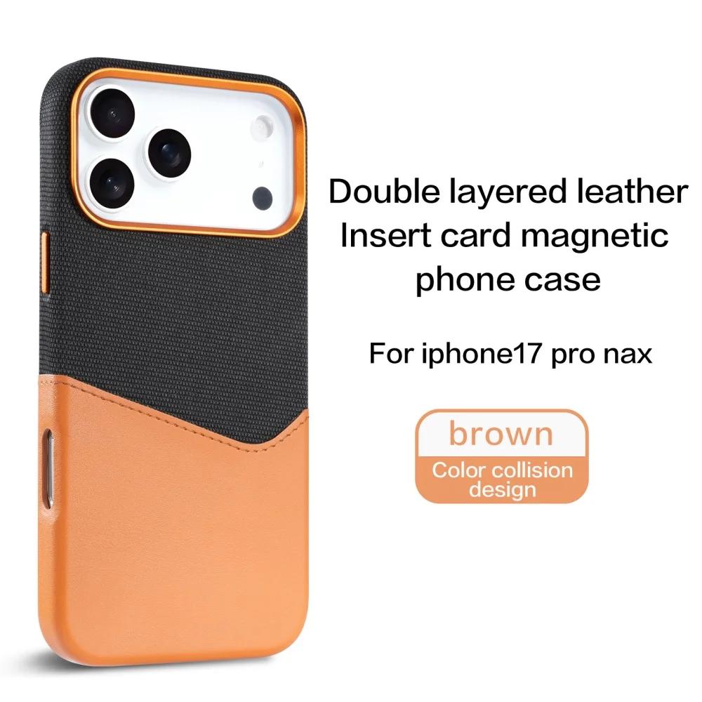 For iPhone 17 Pro Max Air Leather and Fabric Splicing Texture Card Insertion Magnetic Phone Case for iPhone 16 15 14 Plus 13 12