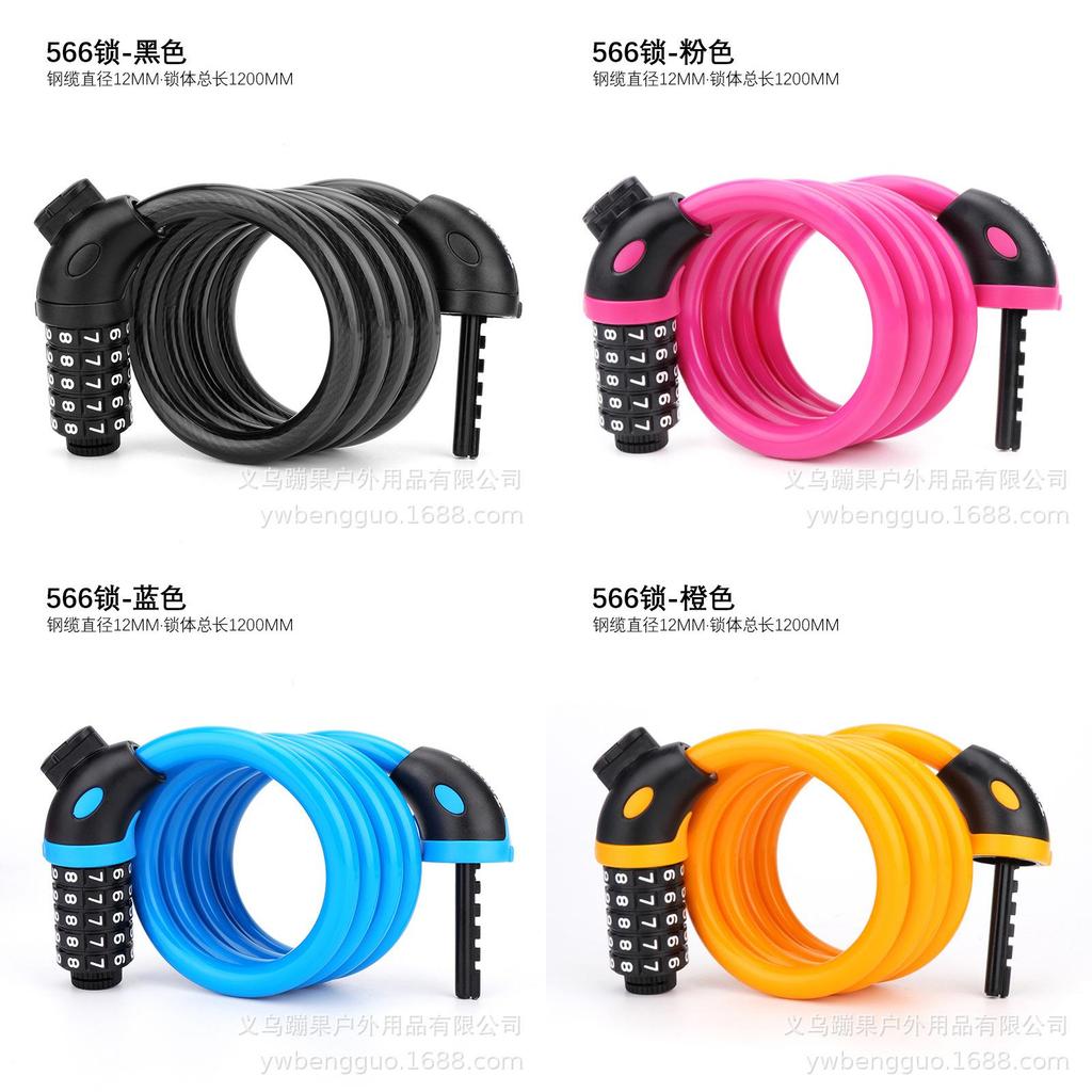 Bicycle Lock Five Digit Combo Steel Wire Lock With Keyless Security For Mountain Bike And City Cruiser