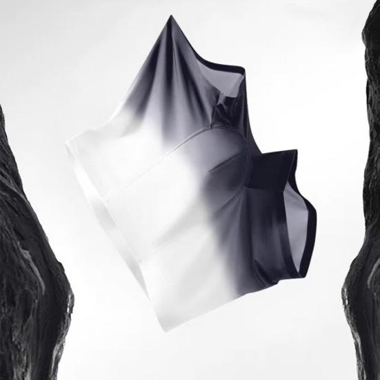 Men Boxer Underwear Breathable Ice Silk U Convex Design Gradient Color Shorts Underwear Seamless Panties Daily Wear