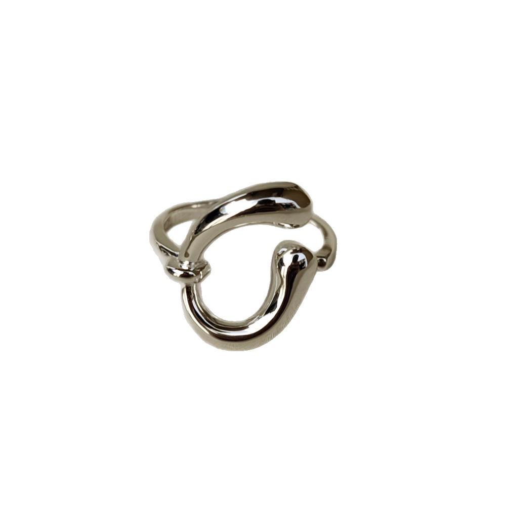 Su Chuang S925 Sterling Silver Irregular C-Shaped Open Ring for Women - Korean Design, Versatile and Unique.
