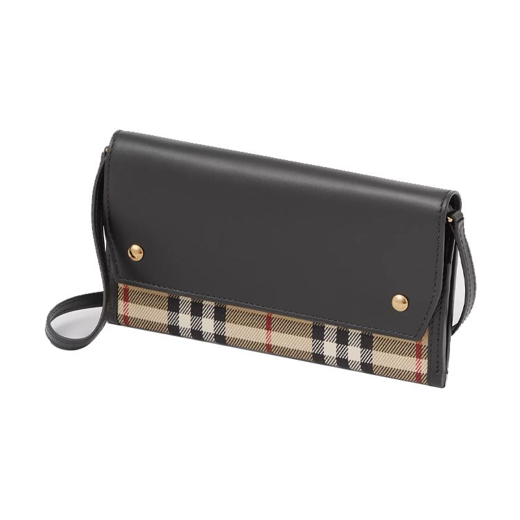 Burberry Vintage Check Leather Crossbody Wallet, Luxury Gold-Tone Hardware Adjustable Strap Phone Purse for Women, Daily Carry & Travel Use 80418021