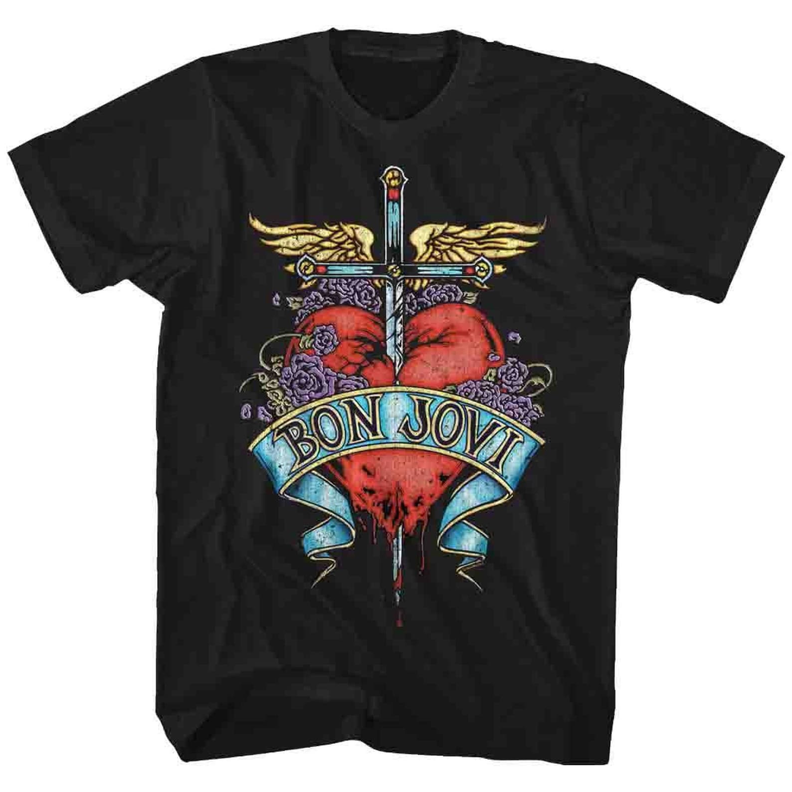 Bon Jovi Heart Black Adult T-Shirt 4XL