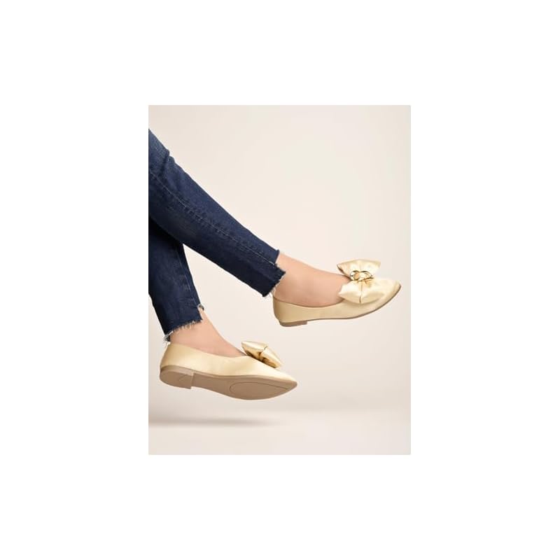 Shoetopia Women S Block Heel Ballet Flats Golden 5 UK золотистый